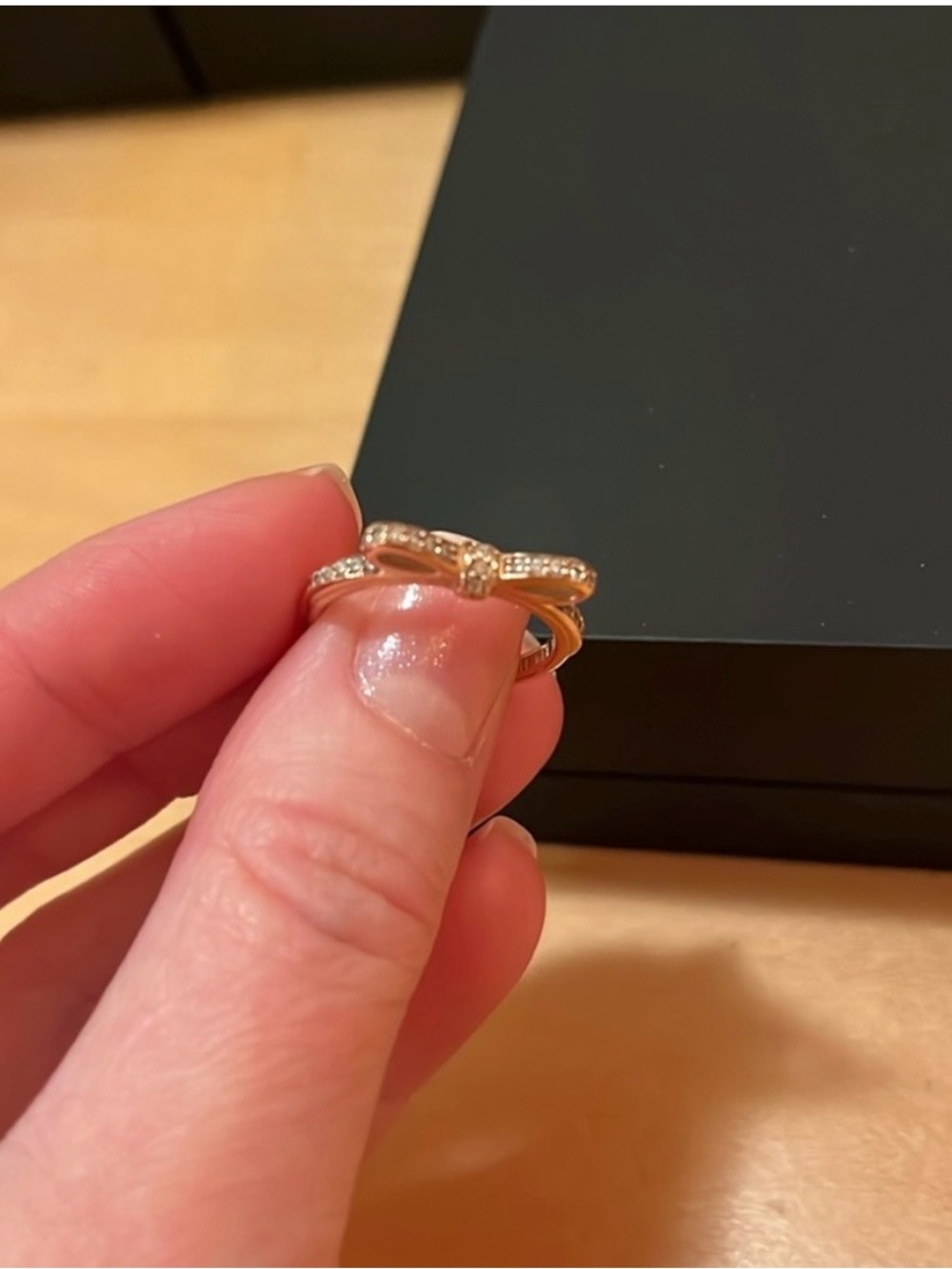 Pandora Delicate Bow Ring in Rose Gold with Pavé Accents Size 6